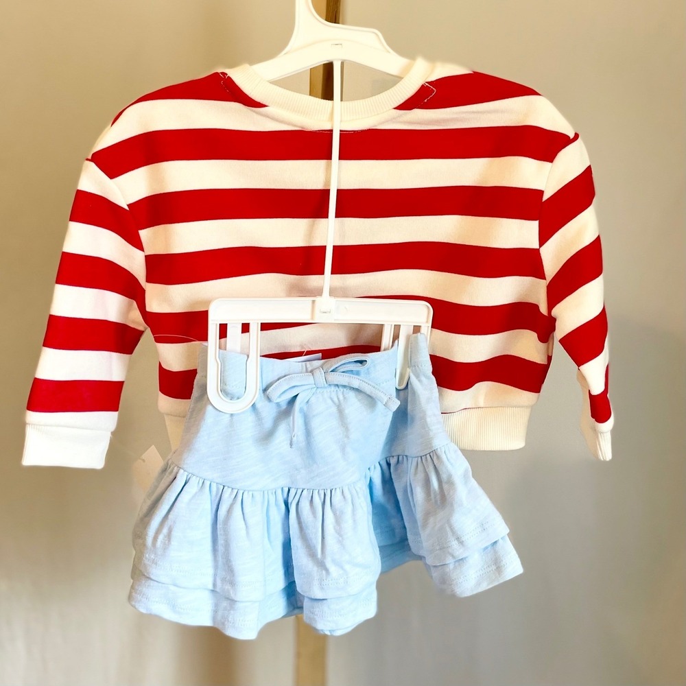 Dr Seuss Thing 1 & 2 Kids Striped Sweatshirt and Ruffle Skirt Set Red Blue 18M - Picture 3 of 7